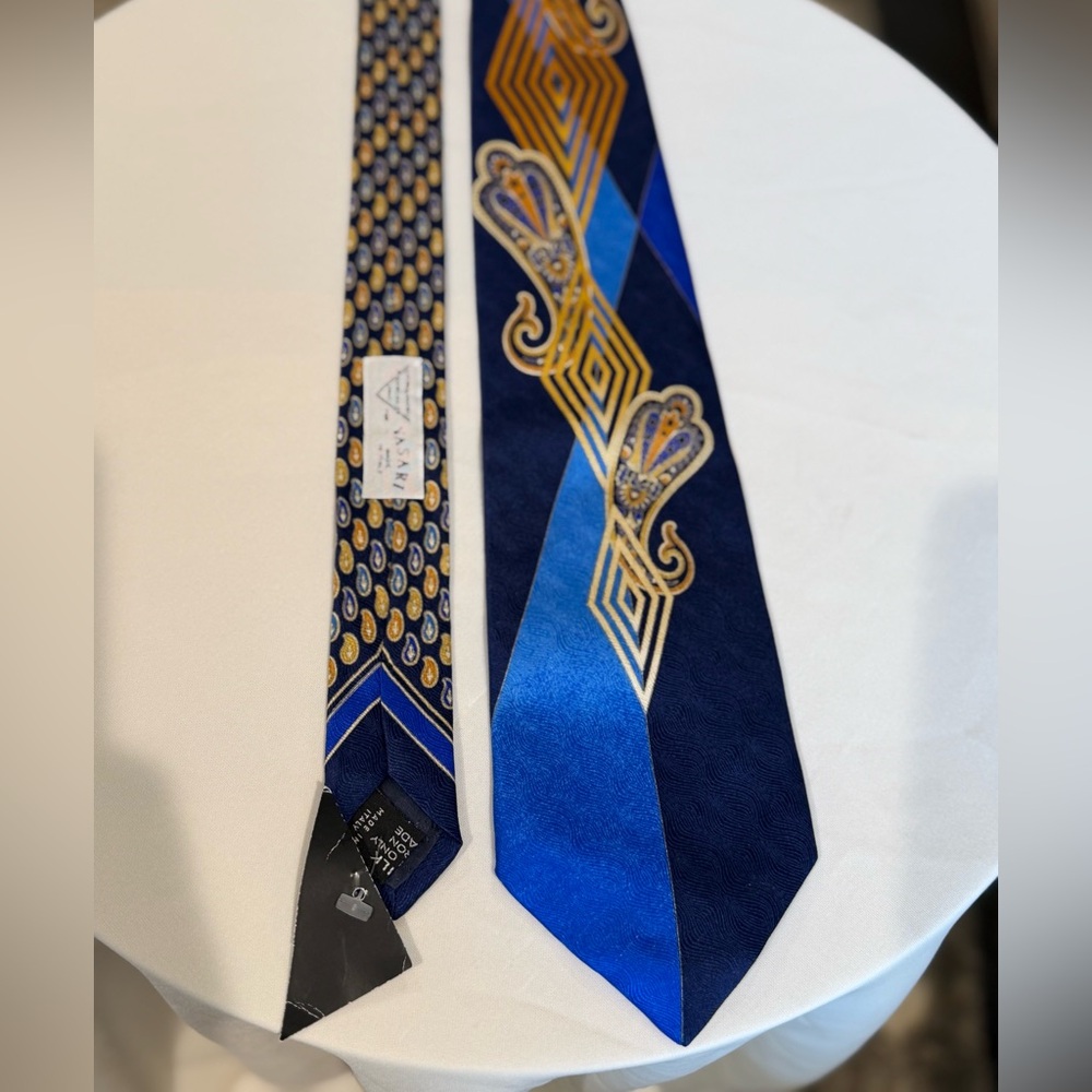 Vitaliano & Pancaldi Vasari Silk Blue & Gold Patterned Men's Tie Made in Italy